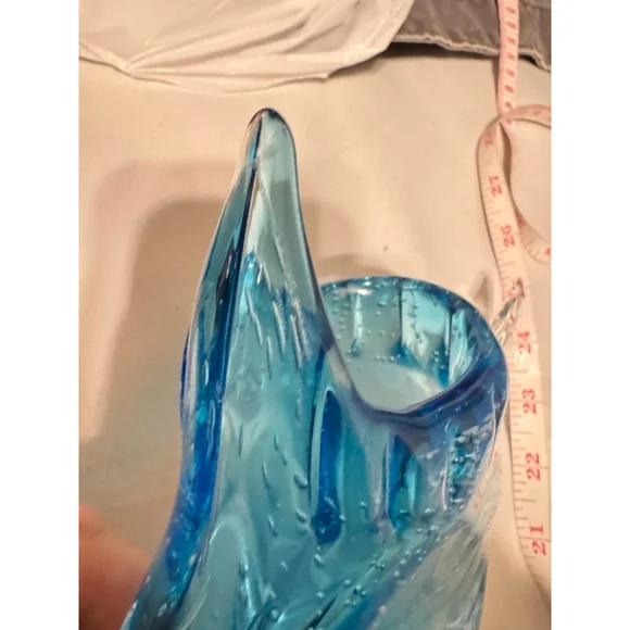 Blenko? Style MCM Hand Blown Blue Art Glass Fish Heavy Bowl Italian